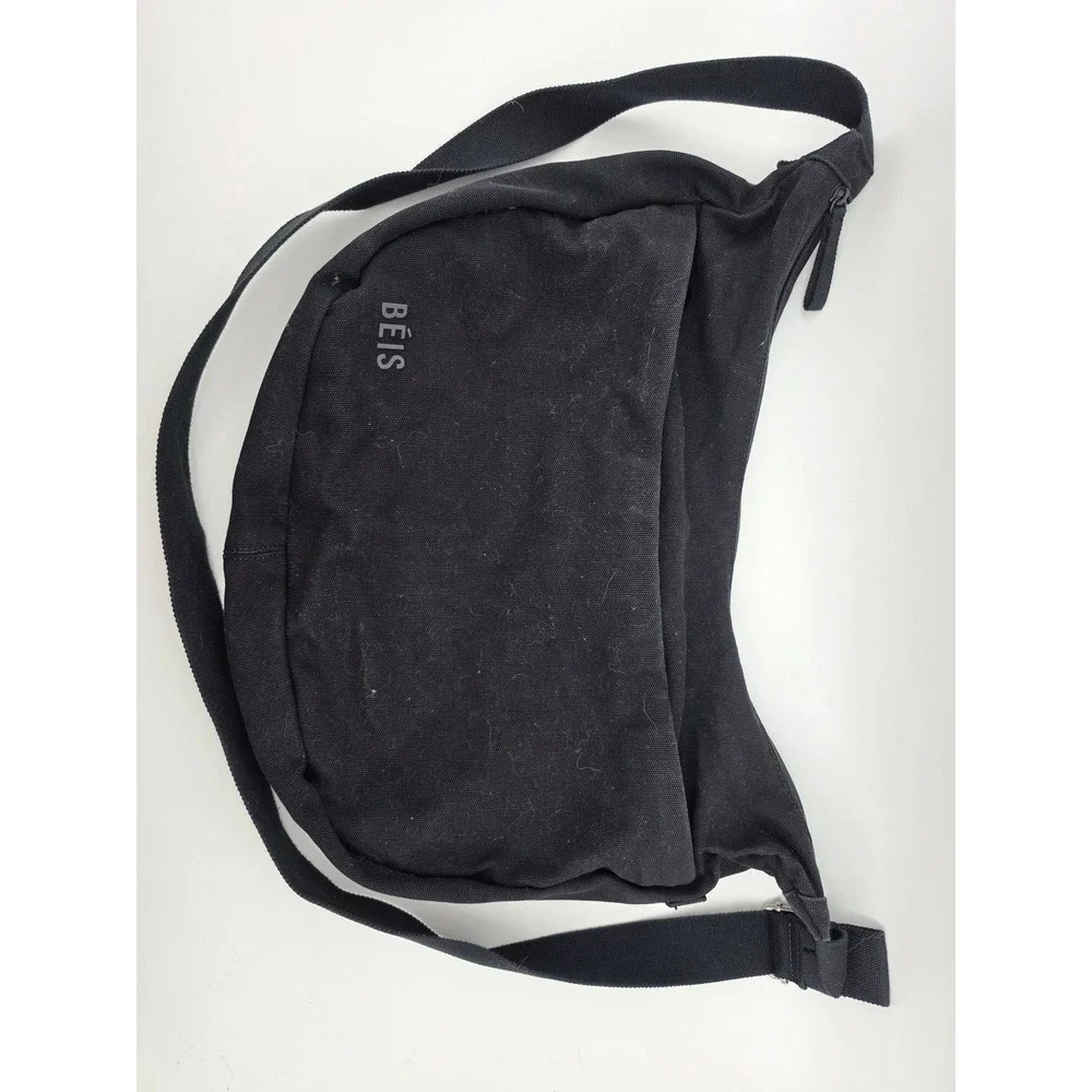BÉIS The Carryall Crossbody Bag Black Cotton Canvas Crescent Shoulder Bag